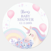 Hydrangea Balloon Rainbow Unicorn Baby shower Ronde Sticker (Voorkant)