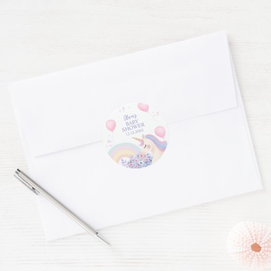 Hydrangea Balloon Rainbow Unicorn Baby shower Ronde Sticker (Envelop)