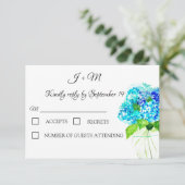 Hydrangea Blauw Bloemen Rustieke bloemen Moderne R RSVP Kaartje (Staand voorkant)