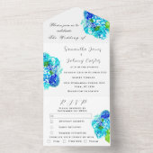 Hydrangea Blauw Bloemen Waterverf Rustieke Bruilof All In One Uitnodiging (Binnen)