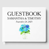 Hydrangea Blauw Elegant Waterverf Bloemenbruiloft Gastenboek (Voorkant)