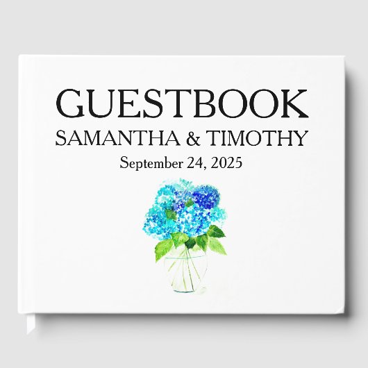 Hydrangea Blauw Elegant Waterverf Bloemenbruiloft Gastenboek (Voorkant)