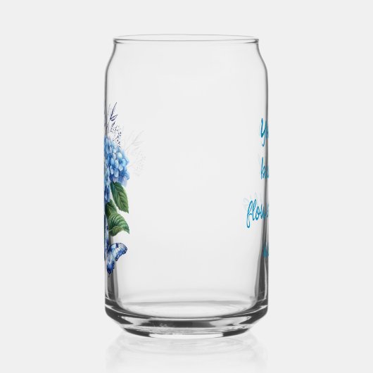 Hydrangea Blauwe Bloem en Vlinder Blikvorm Glas (Links)