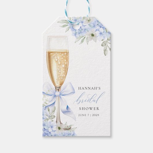 Hydrangea Blauwe Bloemachtige Bruiloftsdouche Cadeaulabel (Voorkant)