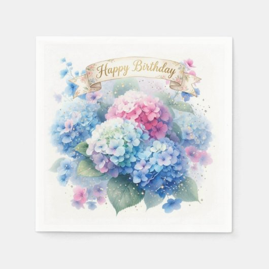 Hydrangea Blauwe Bloemige Verjaardagsfeestje Servet (Voorkant)