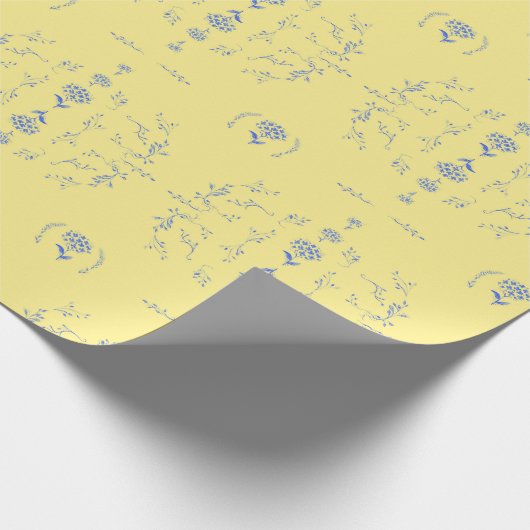 Hydrangea Block geel en blauw patroon Cadeaupapier (Hoek)