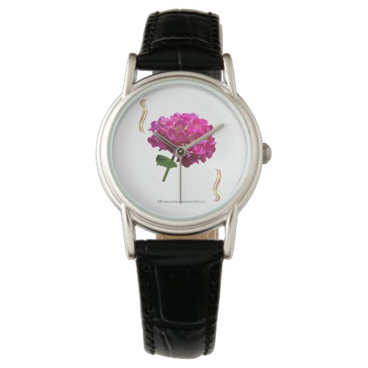 Hydrangea Bloei - Vintage Botanische Fuchsia Horloge (Voorkant)
