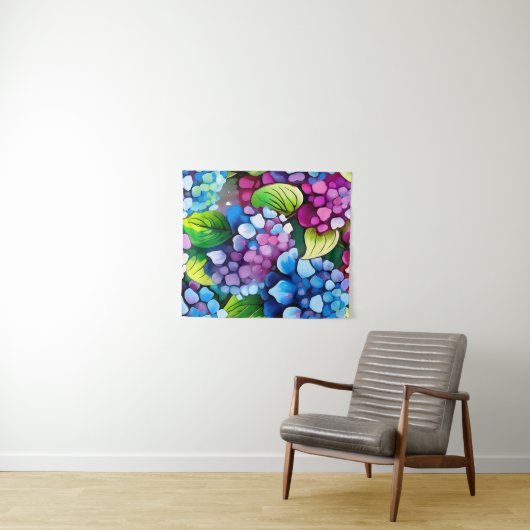 Hydrangea Bloem Abstracte Kunst Bloemen Kleurrijk Wandkleed (In Situ (horizontaal))