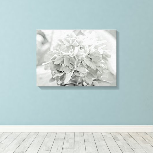 Hydrangea bloem in zwart en wit - meestal wit canvas afdruk (Insitu (Houten vloer))
