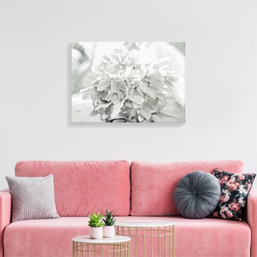 Hydrangea bloem in zwart en wit - meestal wit canvas afdruk (Insitu (Woonkamer))