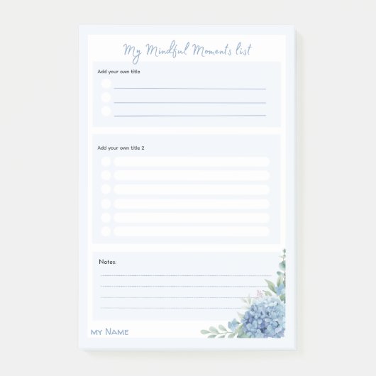 Hydrangea Bloem 'Mijn bewuste momenten lijsten' Post-it® Notes (Voorkant)