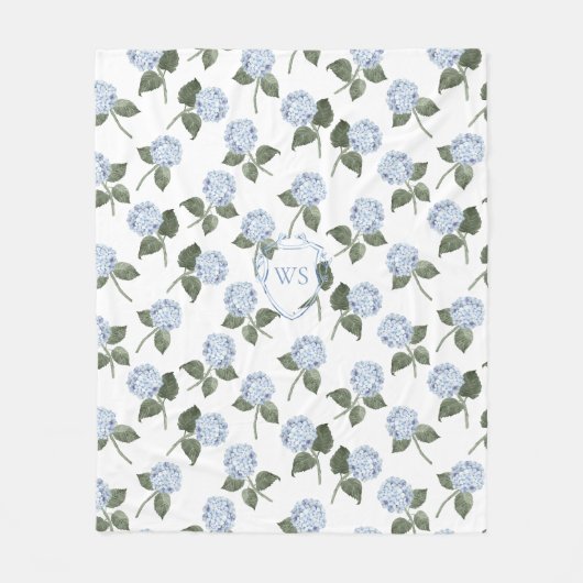 Hydrangea Bloem Monogram Fleece Deken (Voorkant)