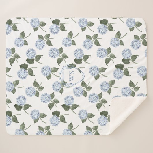Hydrangea Bloem Monogram Sherpa Deken (Voorkant (horizontaal))