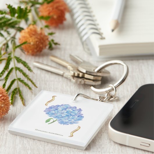 Hydrangea Bloem – Vintage Botanische Bloem Sleutelhanger (Voorkant Rechts)