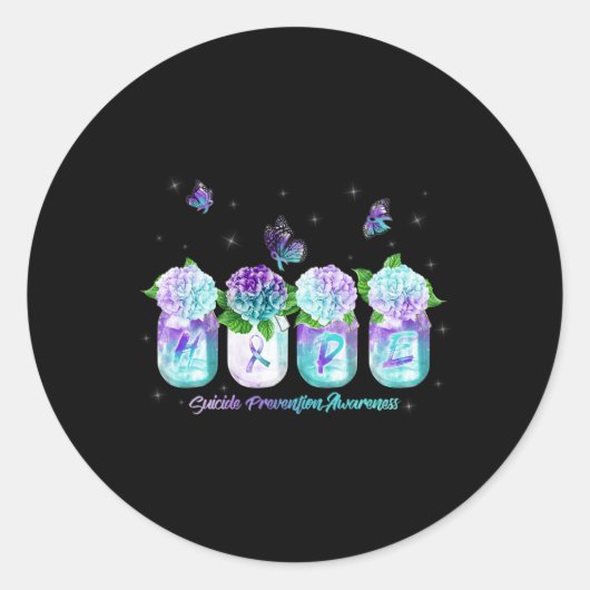Hydrangea Bloem Vlinder Zelfmoord Preventie Awar Ronde Sticker (Voorkant)