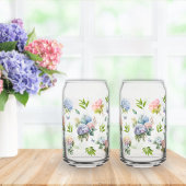 Hydrangea Bloemen Blauw en Roze Set Drinkservies Blikvorm Glas