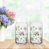 Hydrangea Bloemen Blauw en Roze Set Drinkservies Blikvorm Glas