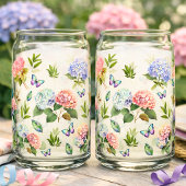 Hydrangea Bloemen Blauw en Roze Set Drinkservies Blikvorm Glas