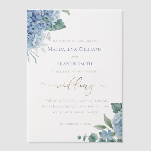 Hydrangea bloemen bruiloft vellum uitnodigingen (Voorkant)