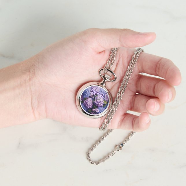Hydrangea Bloemen Geborduurde Horloge Ketting (Hand)