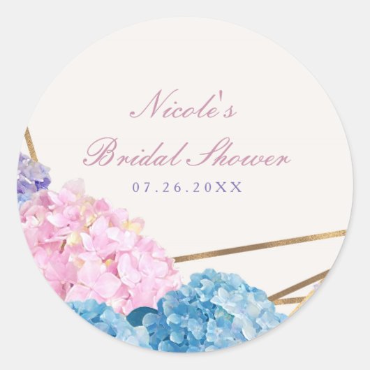 Hydrangea Bloemen & Gouden Lente Huwelijksgunst Ronde Sticker (Voorkant)