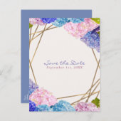 Hydrangea Bloemen & Gouden Lente Save the Date Aankondigingskaart (Voorkant / Achterkant)