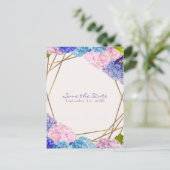Hydrangea Bloemen & Gouden Lente Save the Date Aankondigingskaart (Staand voorkant)