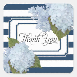 Hydrangea Bloemen Nautische Marine Blauw Wit Gestr Vierkante Sticker