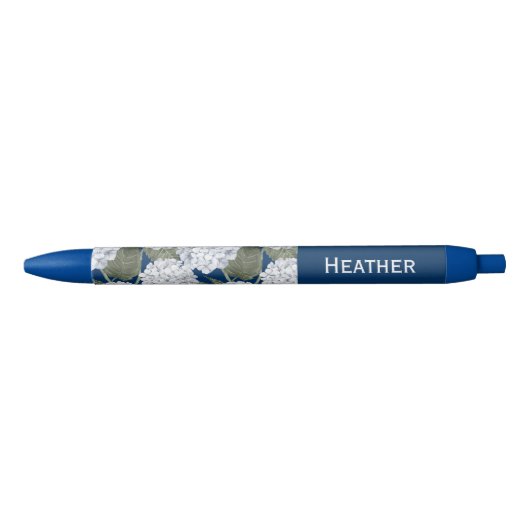 Hydrangea Bloemen Navy Blauwe Aangepaste Naam Zwarte Inkt Pen (Voorkant)
