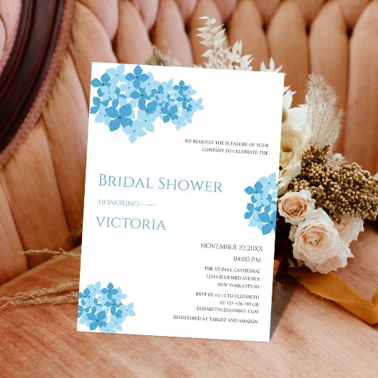 Hydrangea bloemen unieke bruids douche uitnodiging