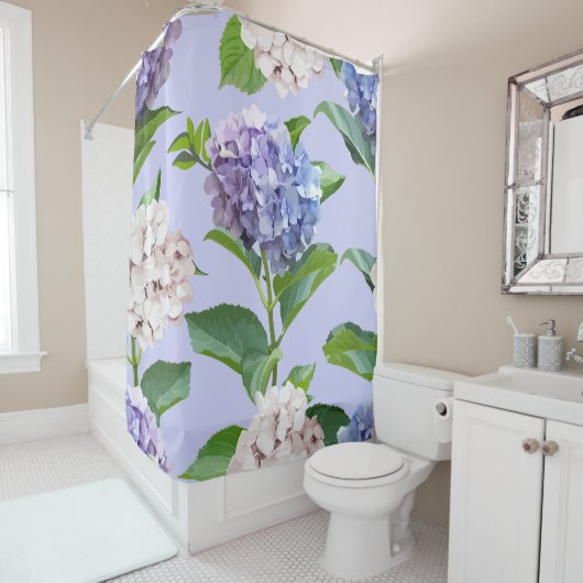 Hydrangea bloemen: veelkleurige bloemige textuur. douchegordijn (In situ)