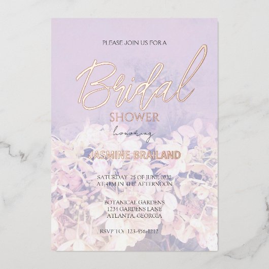 Hydrangea Bloemen Vrijgezellenfeest Folie Uitnodiging (Voorkant)