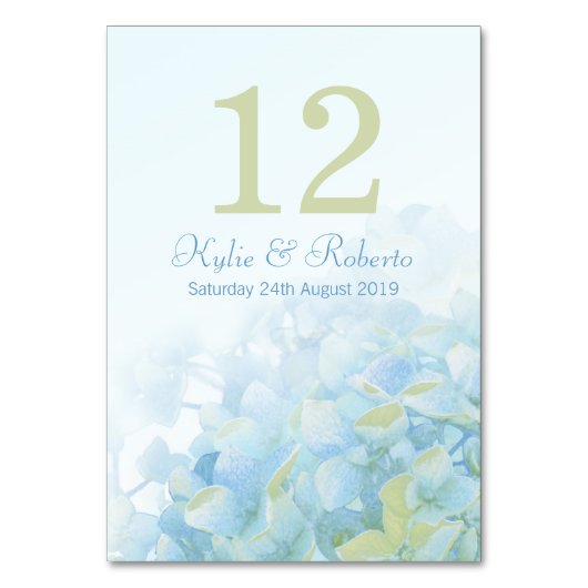 Hydrangea bloemenblauw groen bruiloft tafel nummer kaart (Achterkant)