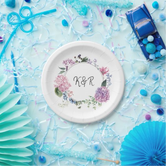 Hydrangea bloemenkrans bruiloft thema bruiloft papieren bordje (Feest)