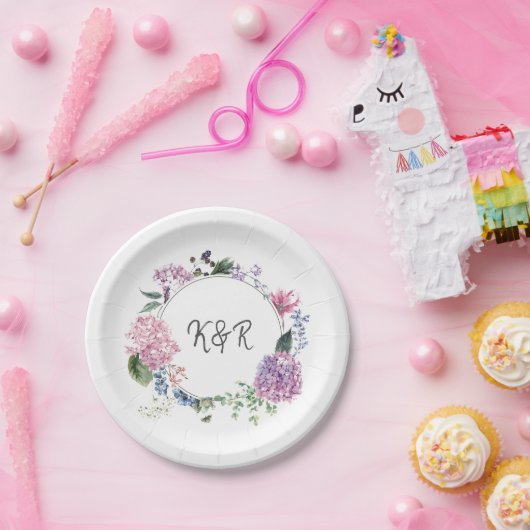 Hydrangea bloemenkrans bruiloft thema bruiloft papieren bordje (Feest)