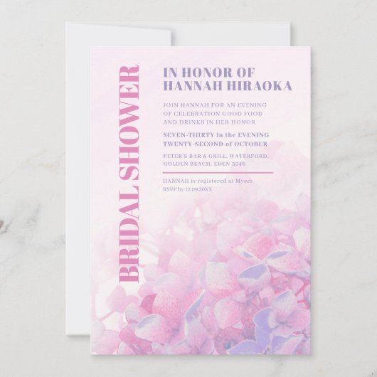 Hydrangea bloemenroze paarse vrijgezellenfeest kaart (Voorkant)