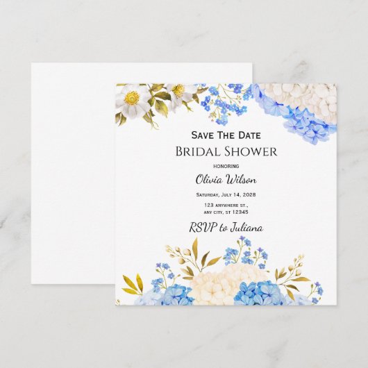 Hydrangea Bloemige Bruidsbruiloft Save the Date (Voorkant / Achterkant)