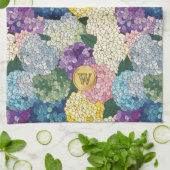 Hydrangea Bloemige Nep Gebrandschilderde Monogram Theedoek (Gevouwen)