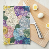 Hydrangea Bloemige Nep Gebrandschilderde Monogram Theedoek (Quarter Fold)