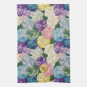 Hydrangea Bloemige Nep Gebrandschilderde Monogram Theedoek