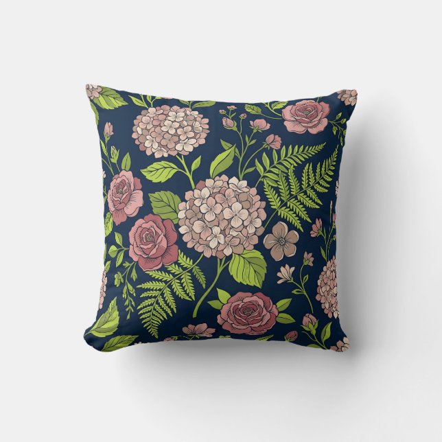 Hydrangea Bloemige Romance Worpkussen Kussen (Voorkant)