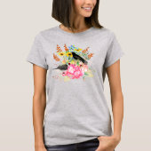 Hydrangea Bloemige Vogel Liefhebber T-Shirt (Voorkant)