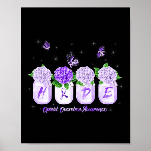 Hydrangea Bloemvlinder Opioïde Overdosis Awarene Poster (Voorkant)