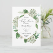 Hydrangea bloesems en groen Baby shower Kaart (Staand voorkant)