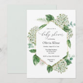 Hydrangea bloesems en groen Baby shower Kaart (Voorkant / Achterkant)