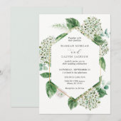Hydrangea bloesems en groen bruiloft kaart (Voorkant / Achterkant)
