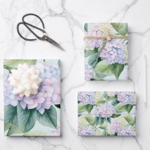 Hydrangea bloesems Lila blauw crème bloemmotief Inpakpapier Vel