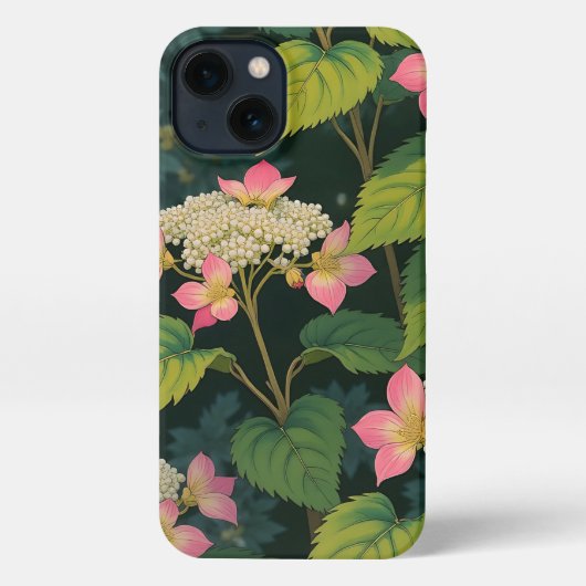 Hydrangea Bloom iPhone 13 Hoesje – Japanse Retro F iPhone Hoesje (Achterkant)