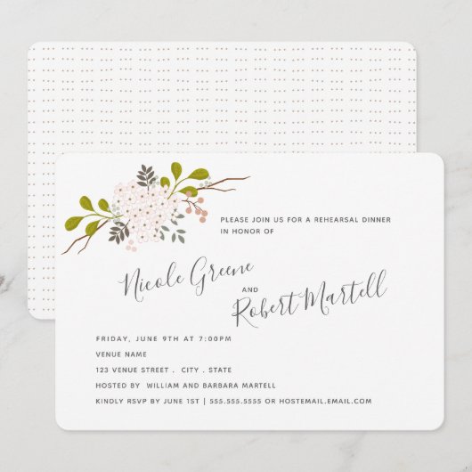 Hydrangea Blooms Botanische repetitie Diner Kaart (Voorkant / Achterkant)