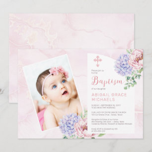 Hydrangea Blooms Girl Baby Foto Baptisme Kaart